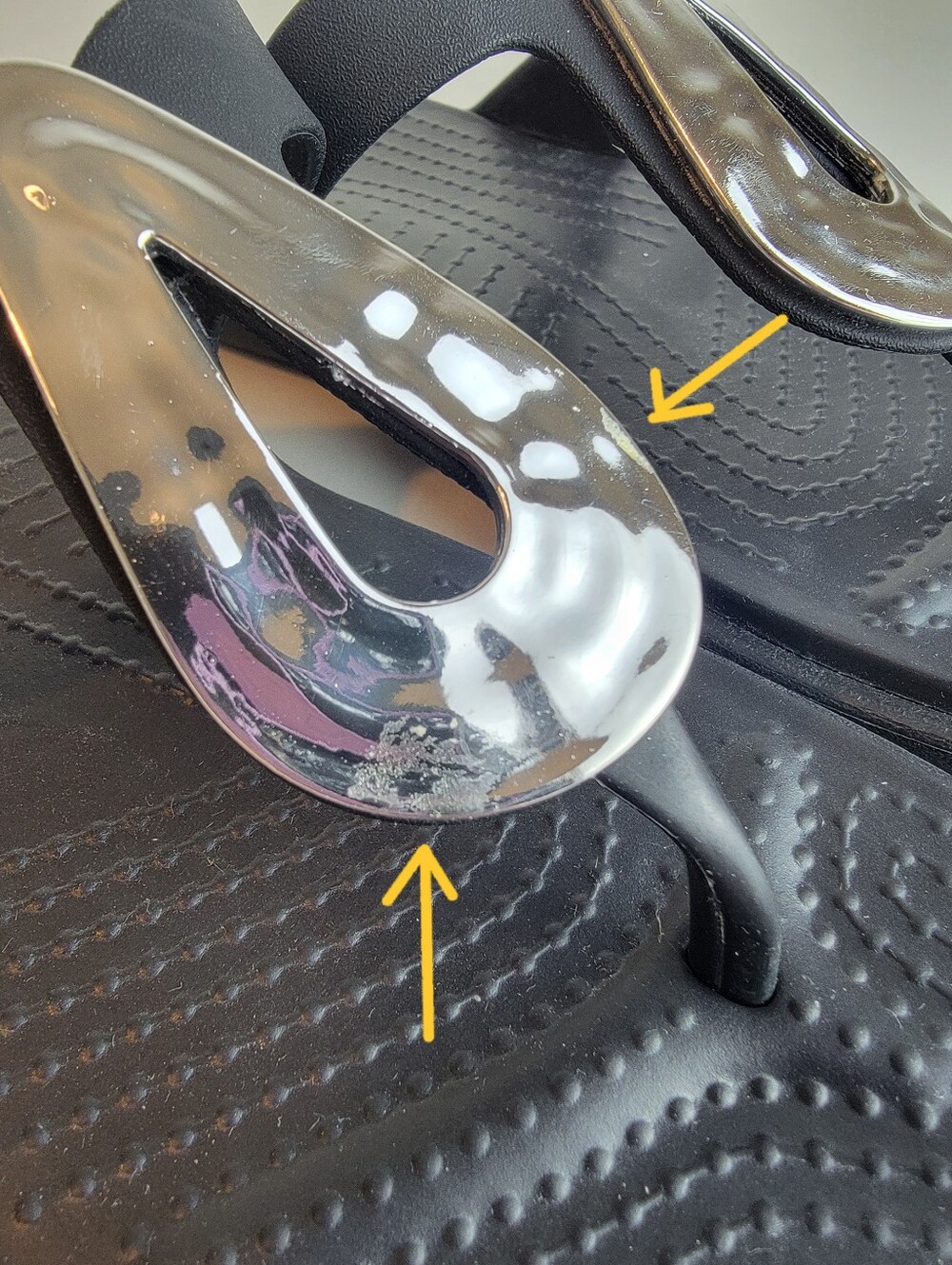 Crocs Sanrah Liquid Metallic Wedge Flip Flops Sandals Black/Silver Womens Sz 7 - Picture 10 of 10